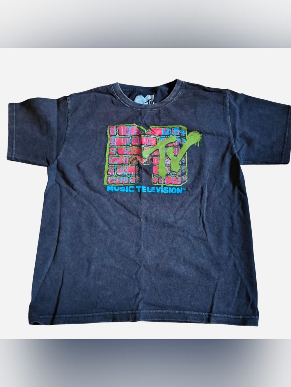 MTV Music Television Graphic T-Shirt Youth Size 10/12 Distressed Black 2022